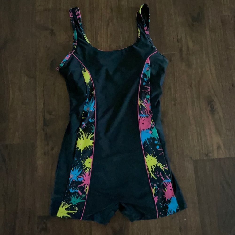 Swimsuit Black One Piece with Colorful Accents Size Small by Ocean Blues